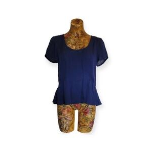 Rebecca Minkoff silk blue top Small short sleeve peplum keyhole back